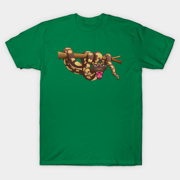 Snake Attached To Tree Branch T-Shirt by Mako Design 